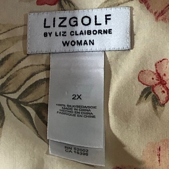 Liz Golf Yellow Red floral short sleeve collar blouse Women Size 2X - Picture 3 of 6